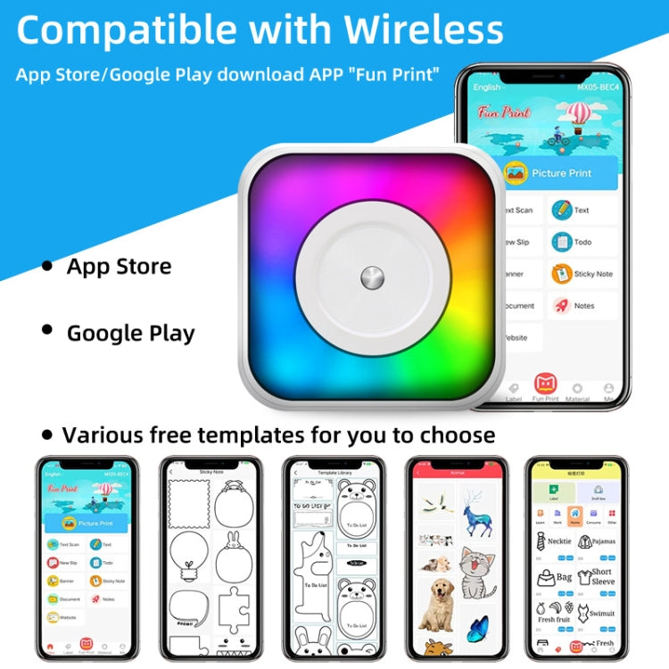 Portable mini Bluetooth label printer with wireless app connection and template examples