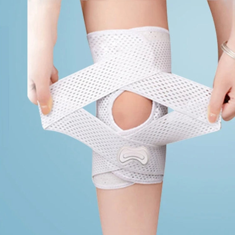 White adjustable knee brace with breathable texture and front patella hole