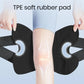 Black knee brace with cushioned front pad and side strap openings