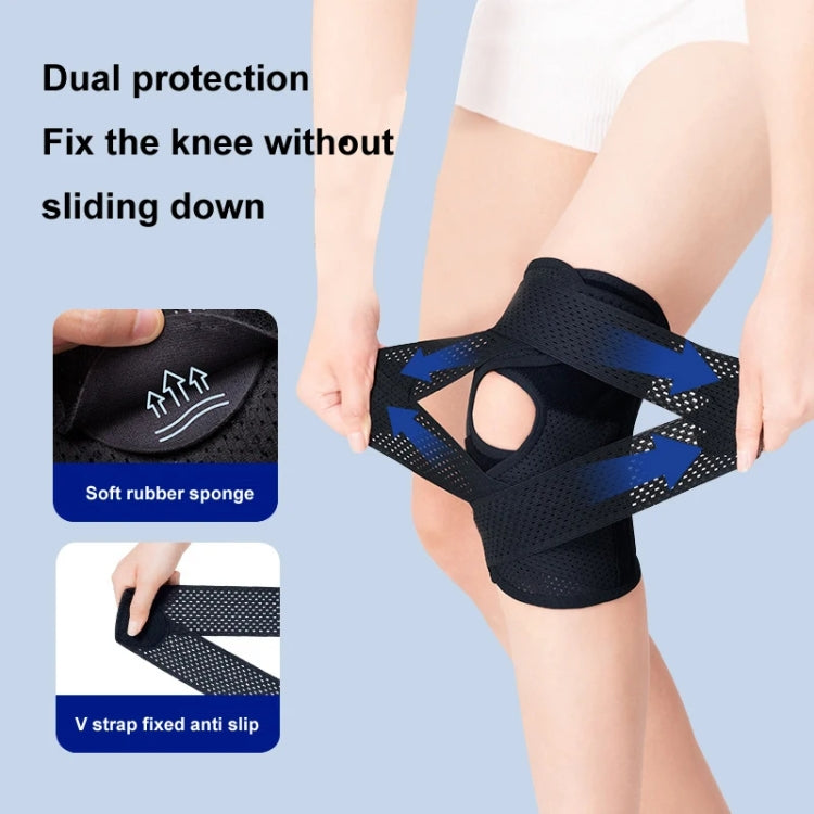 Black adjustable sports knee pad with V-strap for patella support