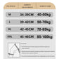 Knee pad size chart for M–XXL with leg circumference and weight ranges