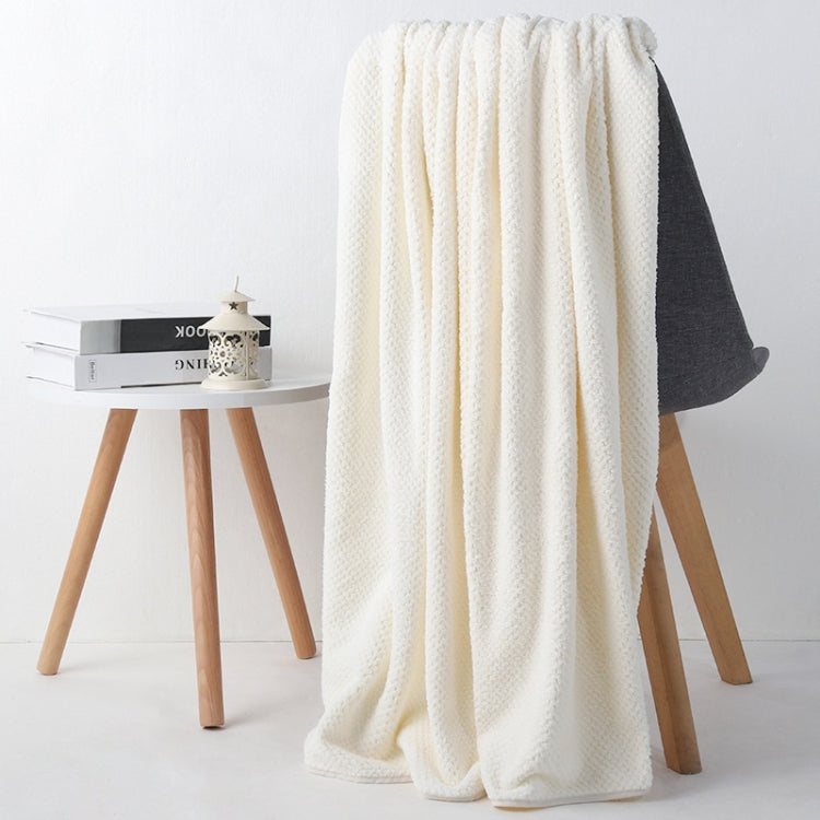 Off-white bath shower towel with waffle texture, full drape view