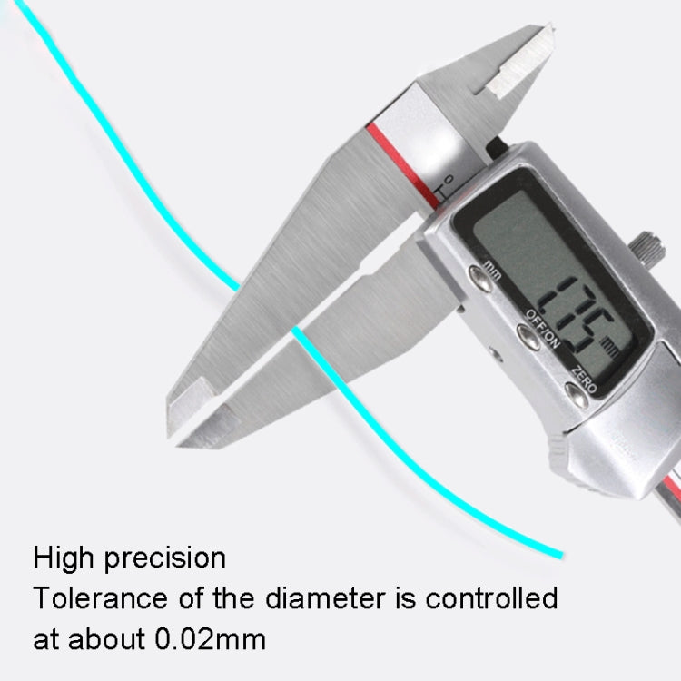 PCL 1.75mm filament strand measured with caliper for precise diameter