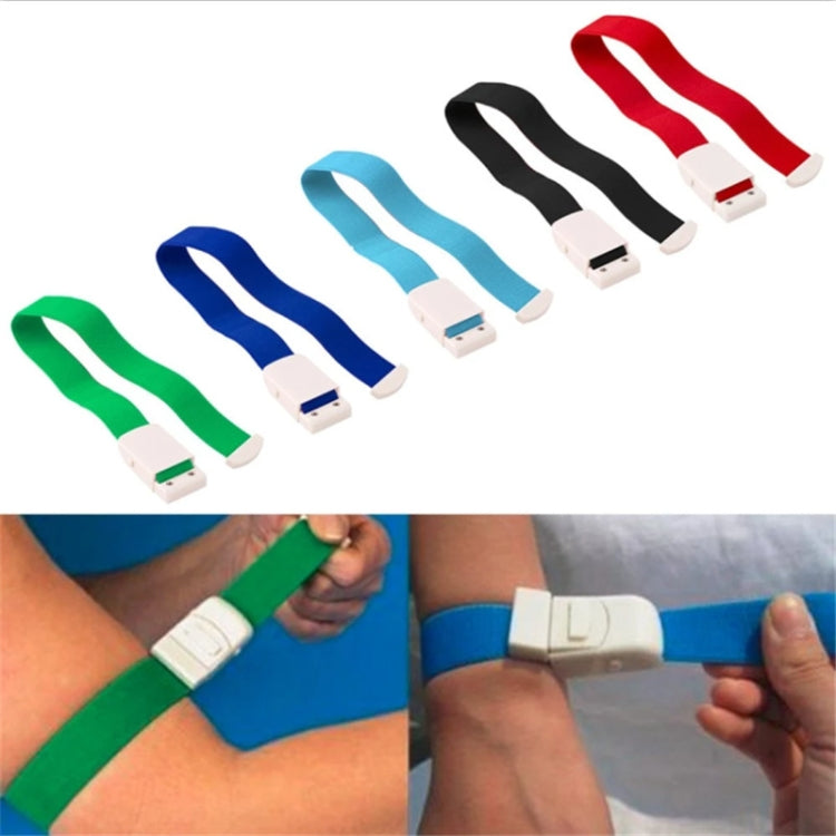 Elastic snap tourniquet set in multiple colors with white buckle clips and straps.