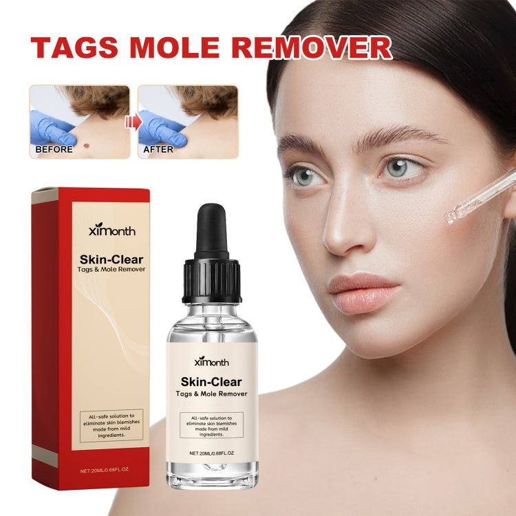 Skin-clear mole remover serum bottle with dropper and red-and-beige package box