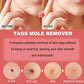 Before-and-after skin tag removal results with small spot circles