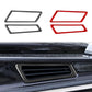 Set of carbon-fiber air vent trim strips for hood vents, black and red