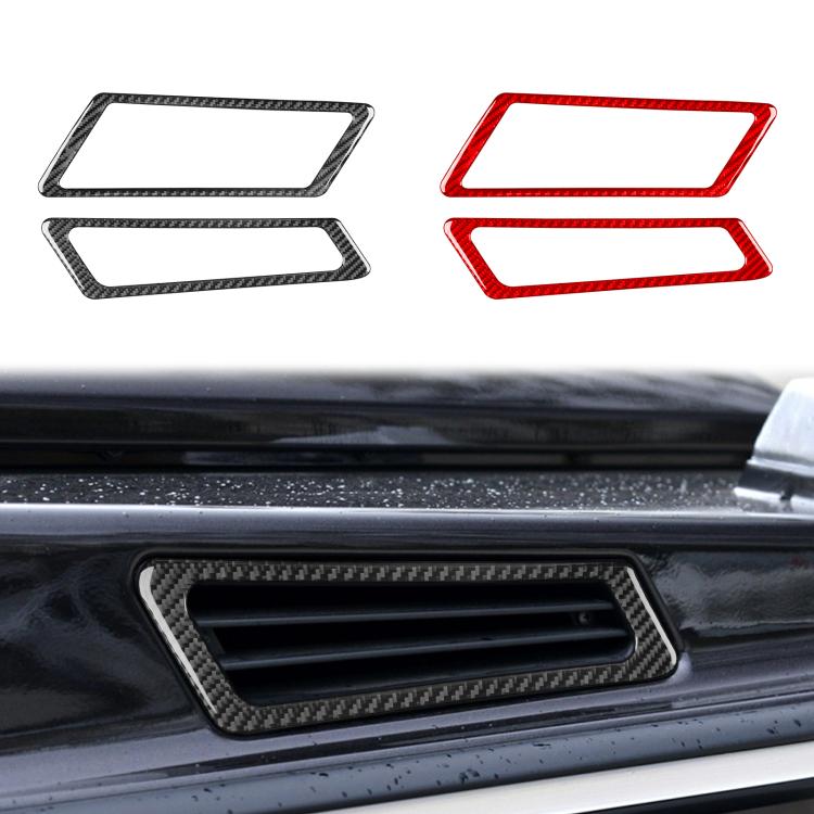 Set of carbon-fiber air vent trim strips for hood vents, black and red