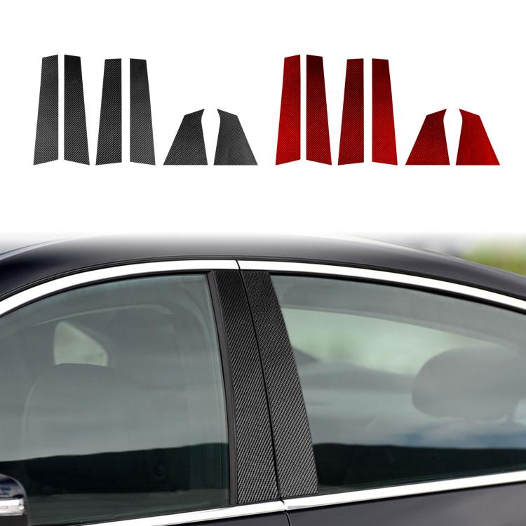 Carbon-look B-pillar trim stickers set, black and red curved panels