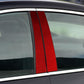 Red carbon-look B-pillar trim stickers installed on a car