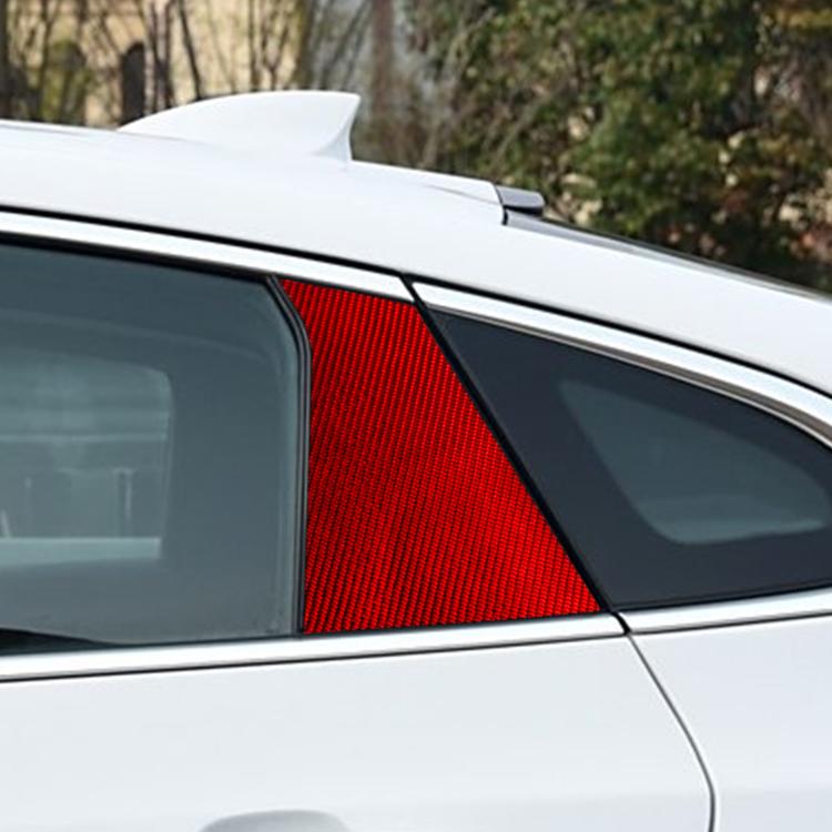 Red carbon-look B-pillar trim stickers installed along the window pillar