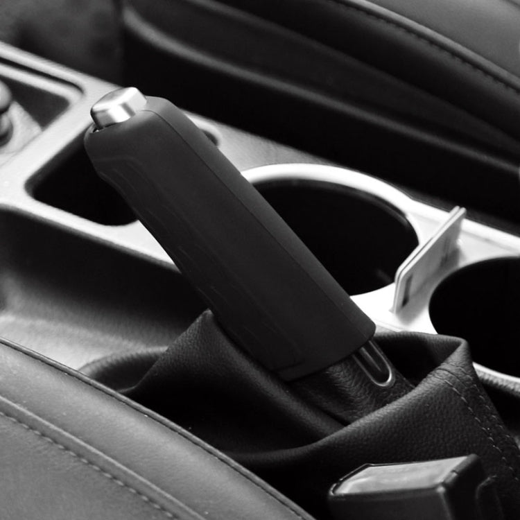 Black silicone handbrake handle cover, close-up showing sleeve fit on vehicle interior