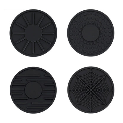 Car anti-slip silicone coaster set, dark round design with textured grip patterns