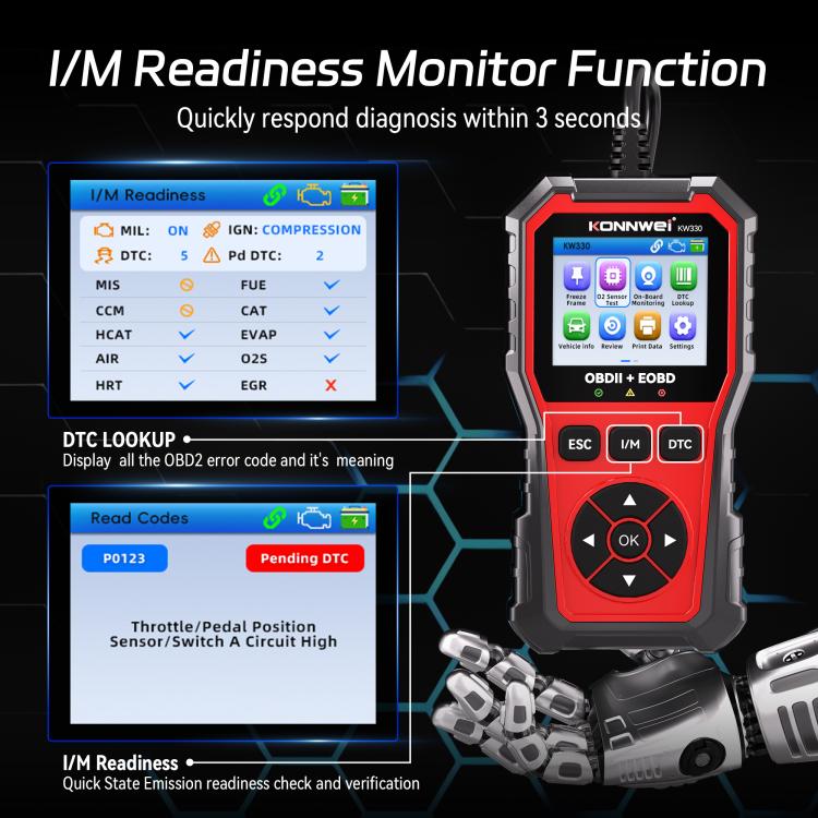 KONNWEI Automotive OBD2 Fault Diagnostic Tool Engine Code Reader 9 Languages, KW330