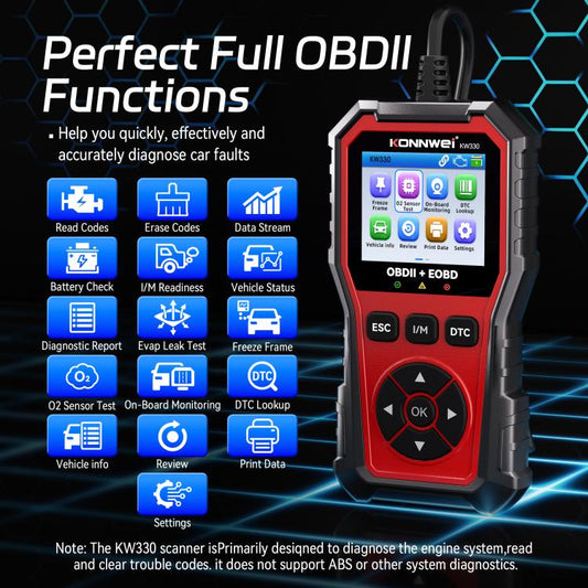 KONNWEI Automotive OBD2 Fault Diagnostic Tool Engine Code Reader 9 Languages, KW330