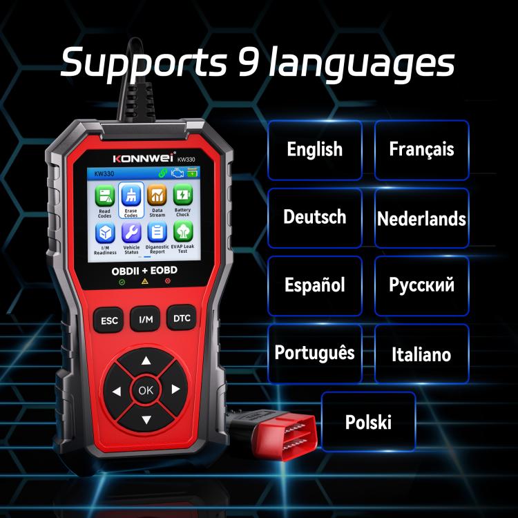 KONNWEI Automotive OBD2 Fault Diagnostic Tool Engine Code Reader 9 Languages, KW330