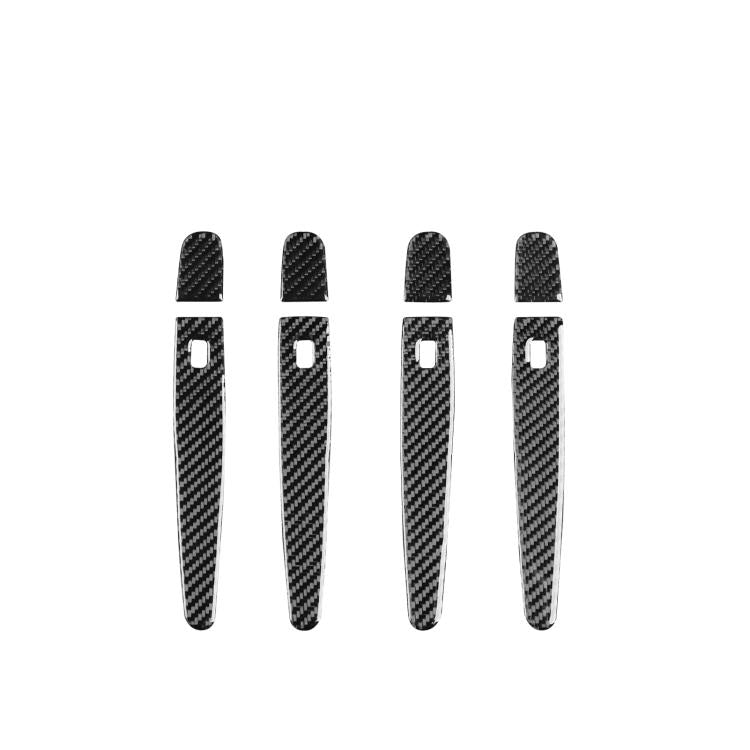 Black carbon-fiber exterior door handle sticker set, 4 long strips with square cutouts