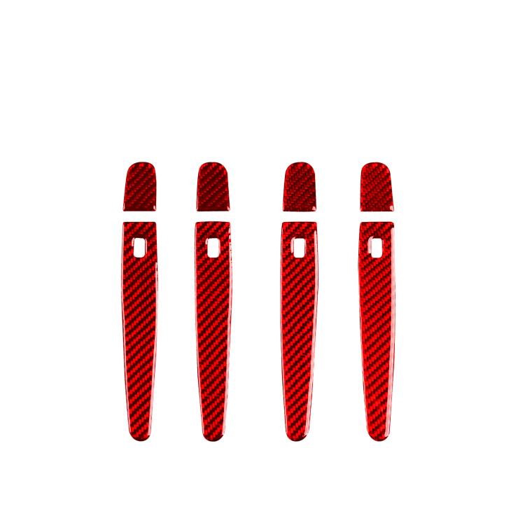 Red carbon-fiber exterior door handle sticker set, 4 long strips with square cutouts