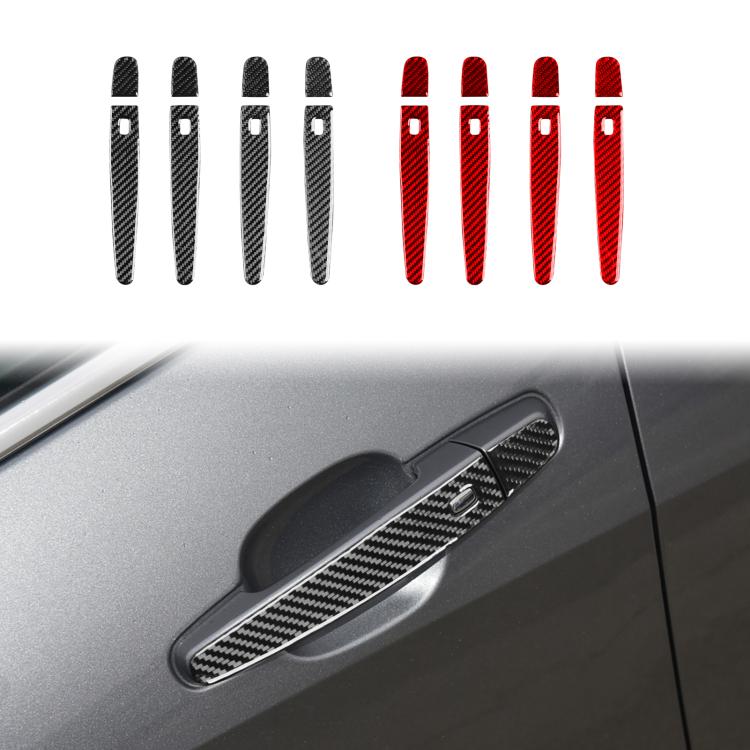 Mixed door handle sticker set: black and red carbon-fiber 4-piece strip set