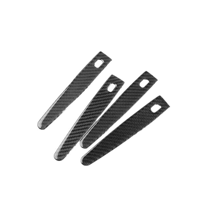 Black carbon-fiber door handle sticker set, 4 long adhesive strips with cutouts