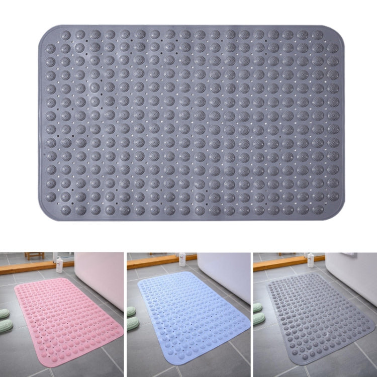 PVC bathroom non-slip mat, grey with raised massage bumps; shows pink and blue versions