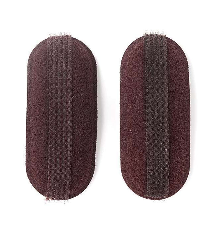 Pair of coffee-brown sponge hairpin pads with oval shape for hair volume