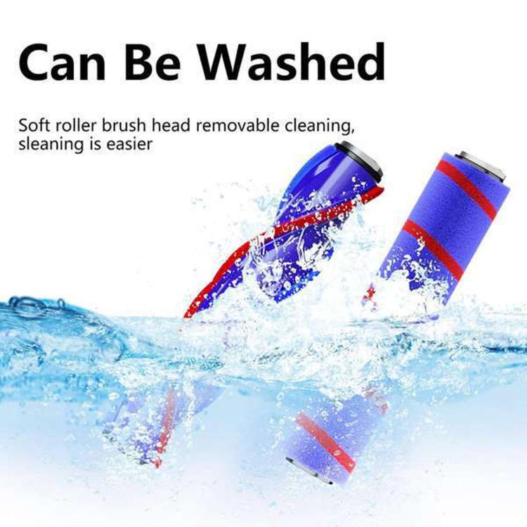Washable soft vacuum brush roller head with blue base and red stripes