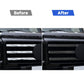 Grille with applied carbon-fiber slat stickers featuring black and red horizontal accents