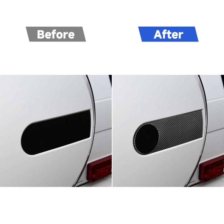 Carbon-fiber spare tire decoration sticker, black with round cutout on vehicle panel