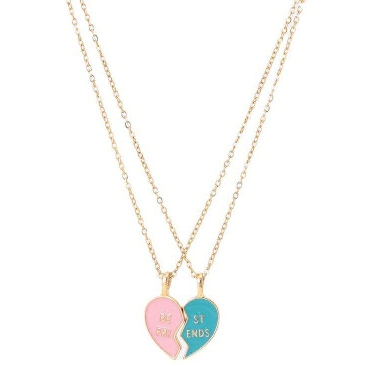 Gold-tone friendship necklace with pink and blue heart lock pendants