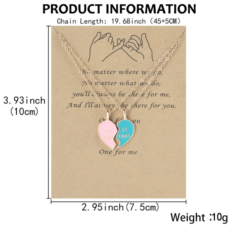 Two-heart friendship pendant necklace with pink and blue enamel lock halves