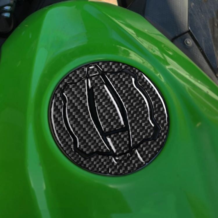 Fuel tank cap decoration sticker with black carbon-fiber pattern and silver accents
