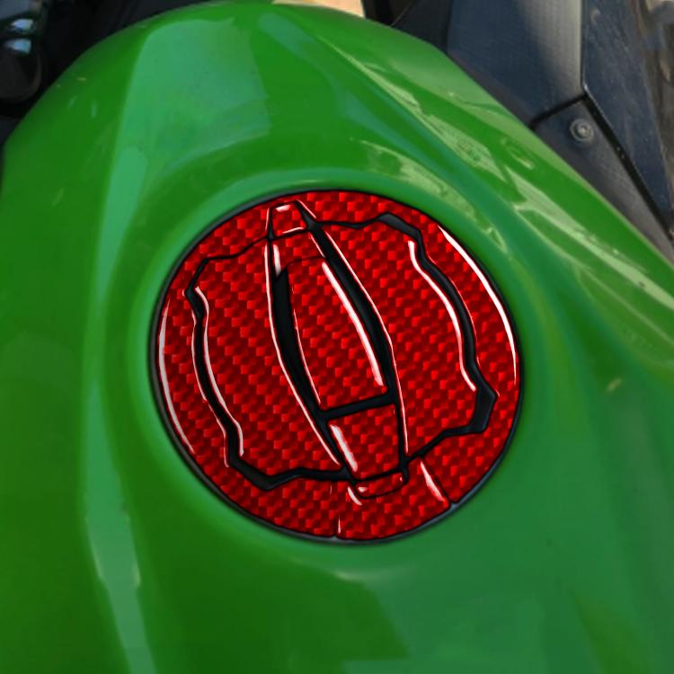 Fuel tank cap decoration sticker with red carbon-fiber pattern and black accents