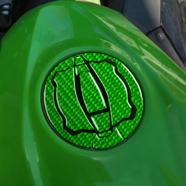 Fuel tank cap decoration sticker with green carbon-fiber pattern and black accents