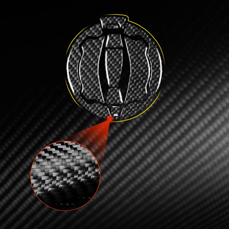 Carbon-fiber style fuel tank cap sticker with yellow outline and red arrow indicator