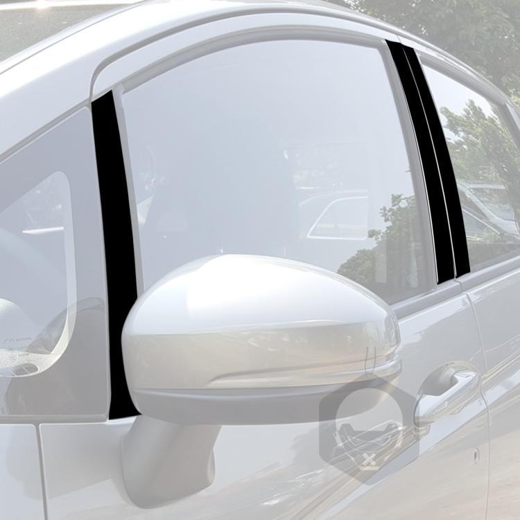 B-pillar sticker close-up: black panel with silver diagonal stripe detail