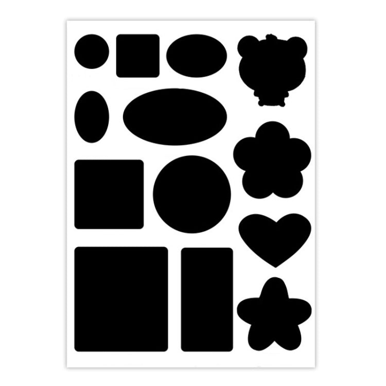 Self-adhesive fabric repair patch sticker sheet, black assorted shapes