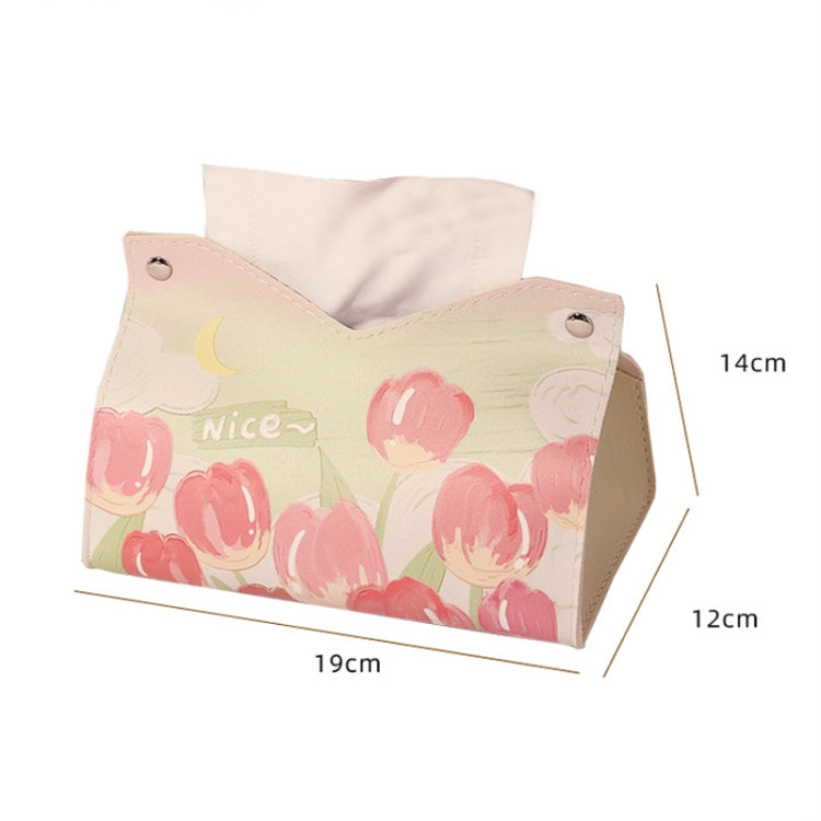 Beige tulip-printed tissue holder bag with pink flowers and snap button