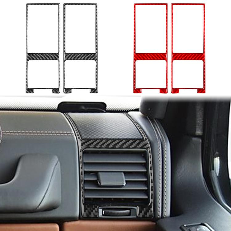 Air vent trim sticker pair, carbon-fiber style, black and red shown