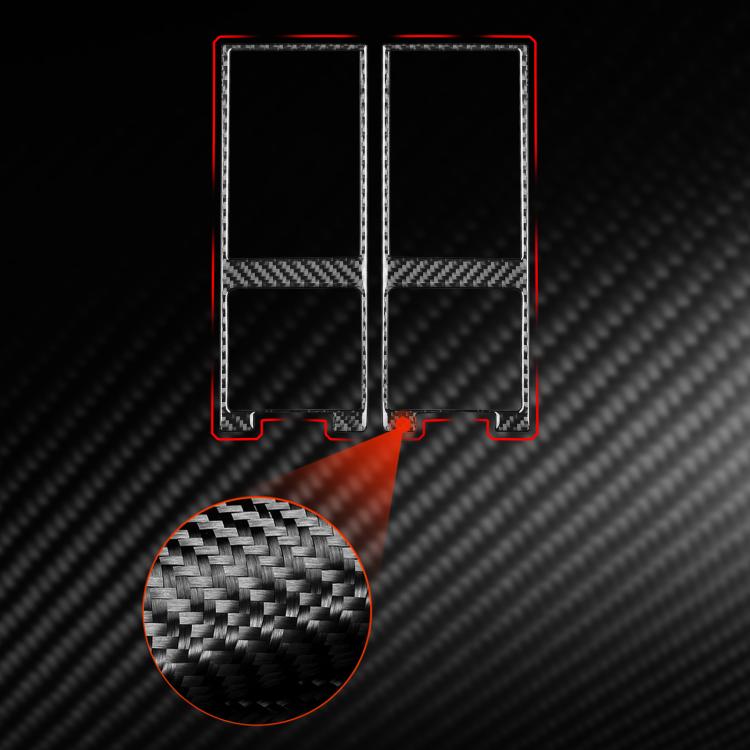 2-piece air vent trim stickers, black carbon-fiber with red edging, texture detail
