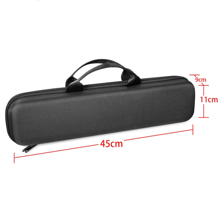 Black zippered storage bag with carry handle, 45cm length and compact profile.