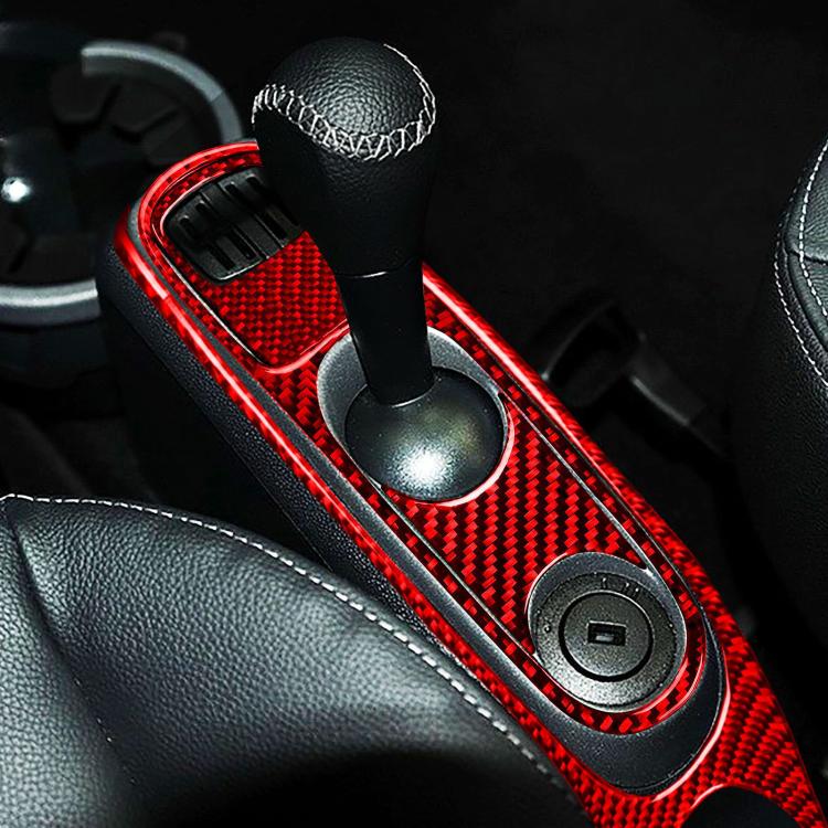 Red carbon-fiber style gear console sticker set with trim around shifter and controls