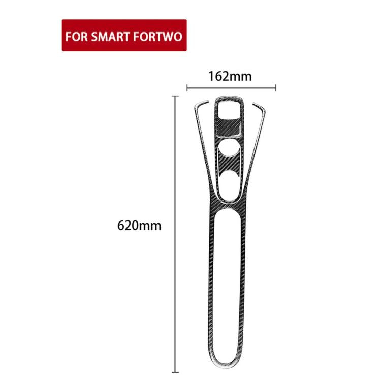 Black carbon-fiber armrest trim sticker, size diagram with handle-shaped cutouts