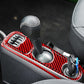 Red carbon-fiber armrest and gear console sticker trim with cutouts for switches