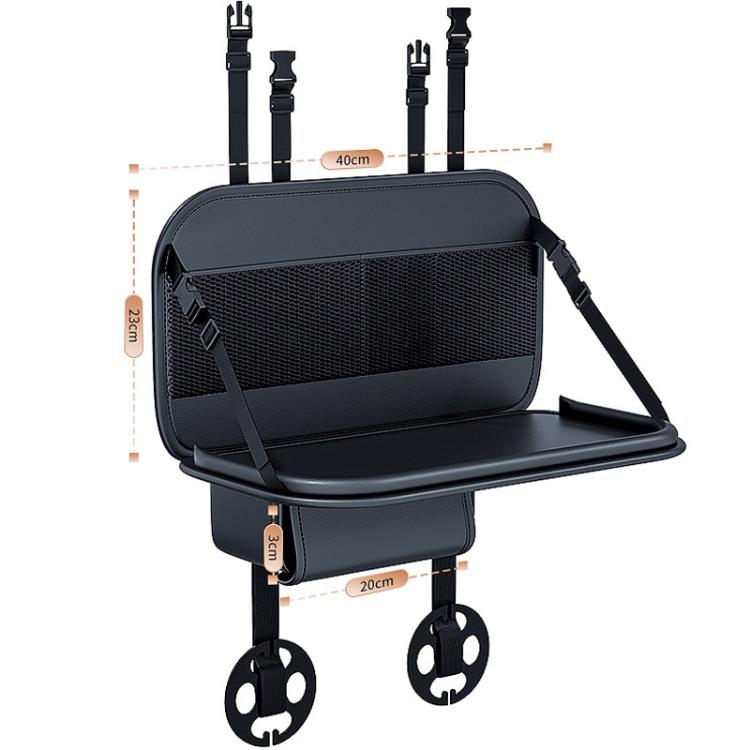 Black rear seat back storage bag with mesh panel and adjustable straps