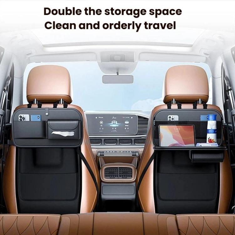 Black rear seat back organizer with top flap and two side compartments