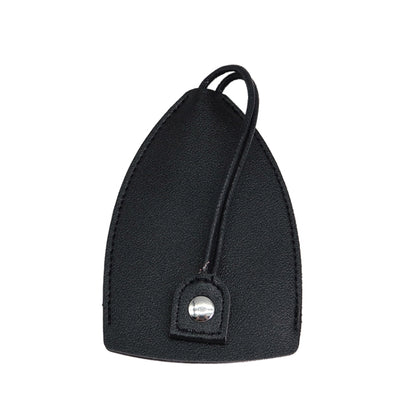 Black triangular car key pouch cover with metal snap button and loop strap.