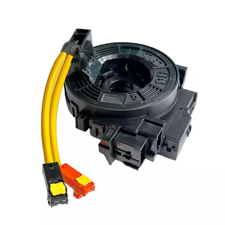 Steering wheel clock spring coil assembly with yellow wiring and black housing