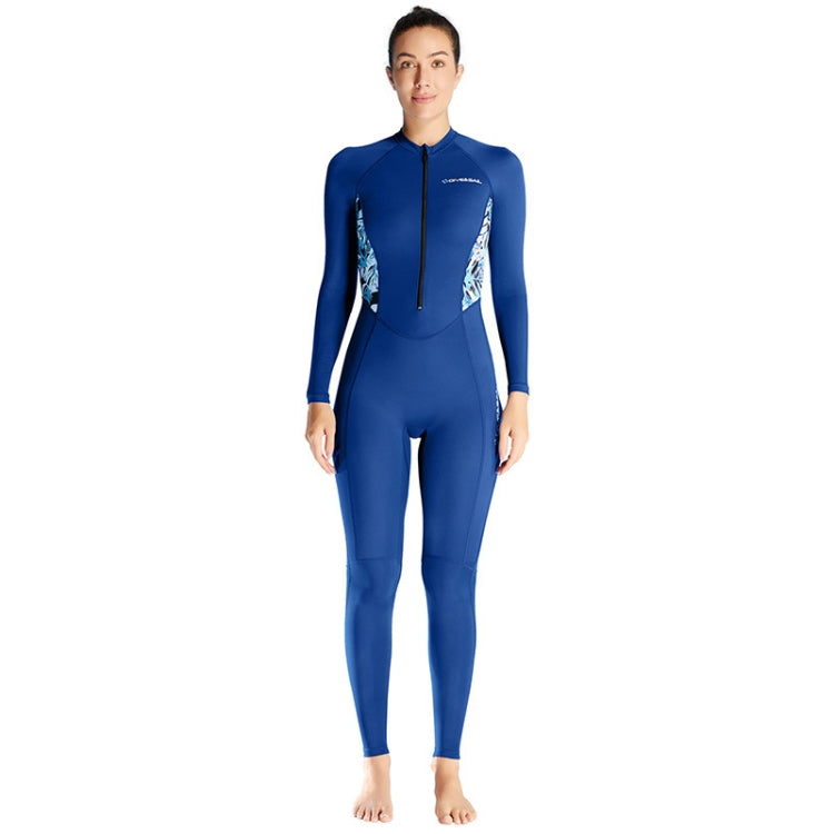 Women’s blue full-body swimsuit wetsuit with long sleeves and front zipper