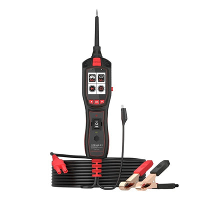 Automotive electrical detector tester with probe, ground clamp, and red/black leads